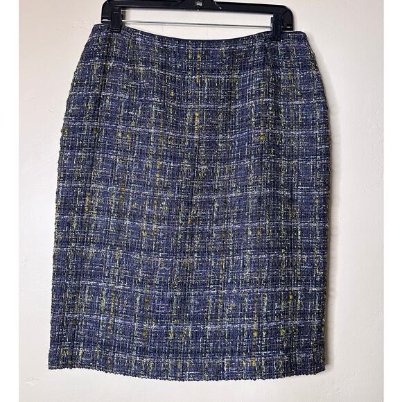 Lafayette 148 New York Navy, Green Tweed Skirt size 8 LIKE NEW - Picture 2 of 7